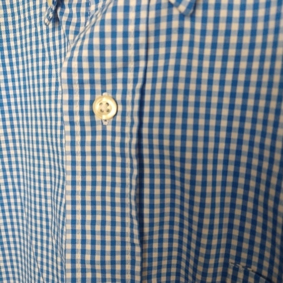 $Epic studio men's button up blue white gingham print short sleeve shirt. Size L - Picture 6 of 8